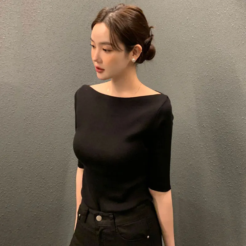 

New Spring nd utumn Short Csul Smll Sweter Crdign Pullover Top Slim Fit Three-qurter Sleeve