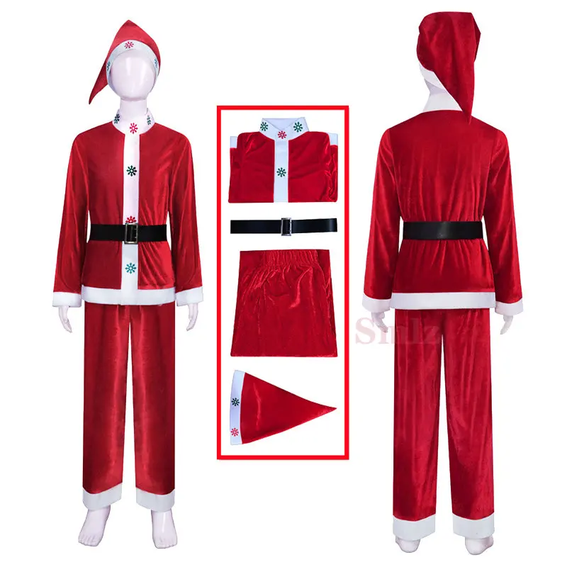 

Girls Boys Christmas Santa Claus Costume Red Elf Cosplay Family Christmas Party Cos New Year Fancy Dress Clothes Set