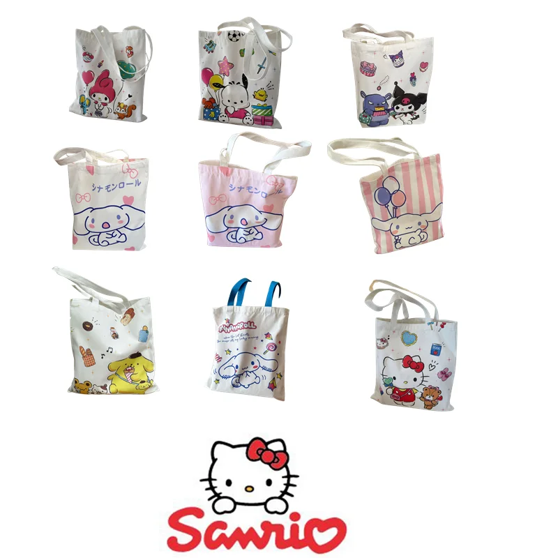 

New Sanrio Cartoon Peripherals Kuromi Cinnamoroll Pompompurin Canvas Bag College Fresh Style Class Shoulder Remedial Handbag