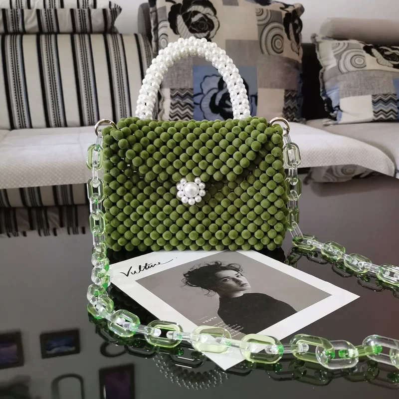 Женская модная сумка в стиле ретро с жемчугом ручной работы из бисера изящные