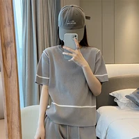 the same summer tb pit strip and white stripe contrast color ice linen knitted short sleeved t shirt casual sports shorts