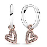 authentic 925 sterling silver sparkling freehand heart with crystal hoop earrings for women wedding gift pandora jewelry