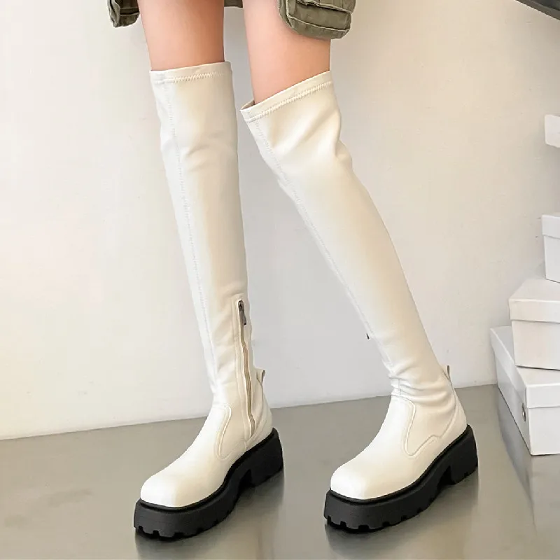 

Dilalula Autumn Winter Women Over The Knee High Boots Punk Platforms Fashion Concise Genuine Leather Thick Heeled Shoes Woman