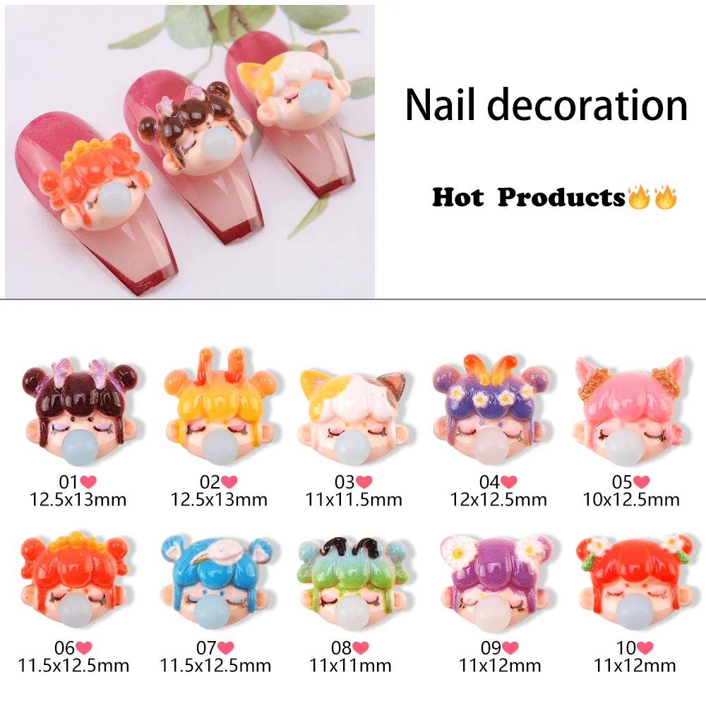 

50pcs Nail Decor Kawaii 5d Little Girl Blowing Bubbles Nail Char Lovely Candy Acrylic Nail Rhinestones Decoration Manicure Tool