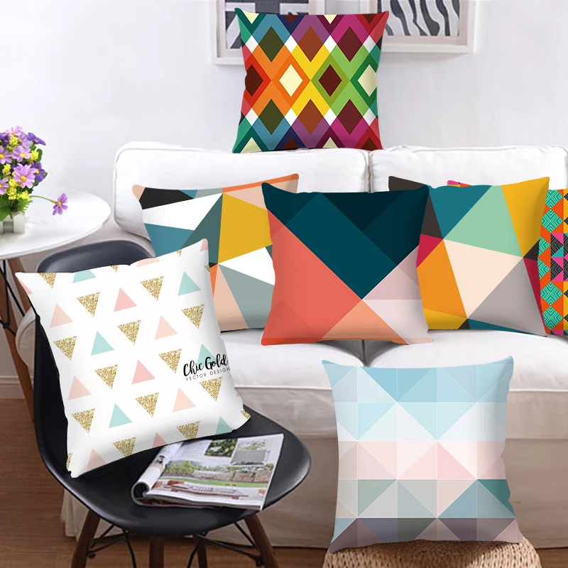 

Разноцветная подушка в скандинавском стиле с геометрическим рисунком, Современная подушка из полиэстера с орнаментом для дивана, офисного ...