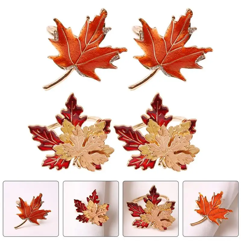 

Napkin Rings Holder Maple Ring Thanksgiving Buckle Holders Table Napkins Serviette Party Leaf Fall Christmas Decor Buckles