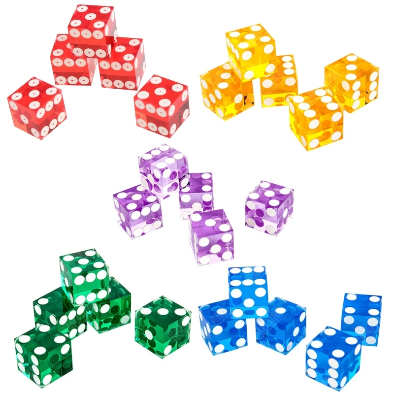 

Pack of 5, Six Sided D6 19mm Casino Dice High-grade Acrylic Transparent Dice with Razor Edges H8WC