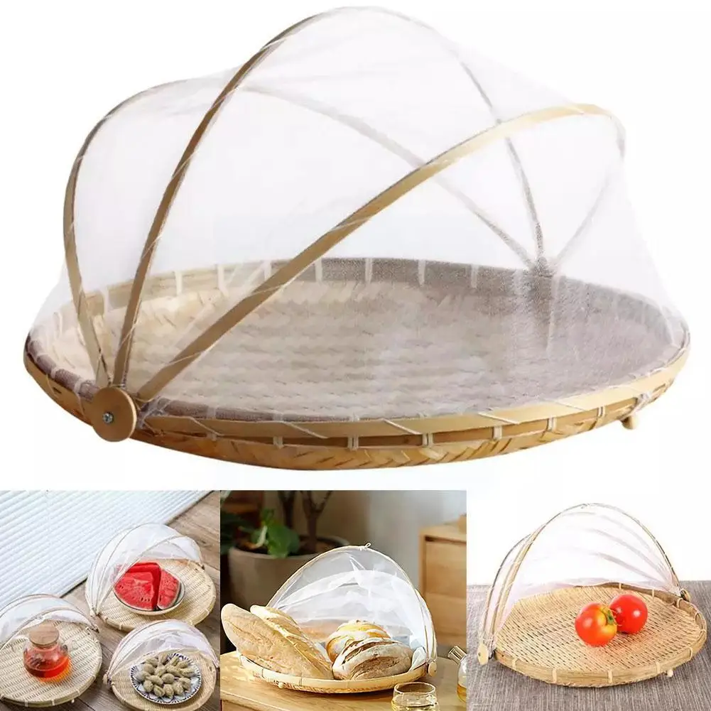 

Hand Woven Food Serving Tent Basket Tray Fruit Outdoor Weave Insect Tool Storage Net Bamboo Picnic Basket Dustpan Cover N1r1