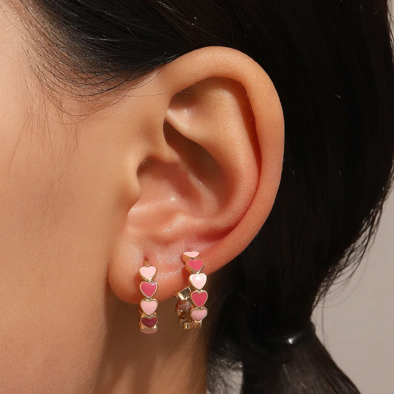 

Colorful Oil Drip Love Stud Earrings for Women Trendy Sweet Cool Copper Ear Buckle Female Summer Simple Peach Heart Accessories