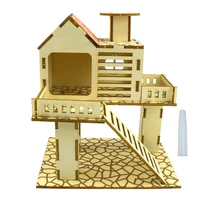 Hamster Wooden House Villa Easy Assemble Small Pets Climbing Toy Hideout for Squirrel Cage Accessories Colors