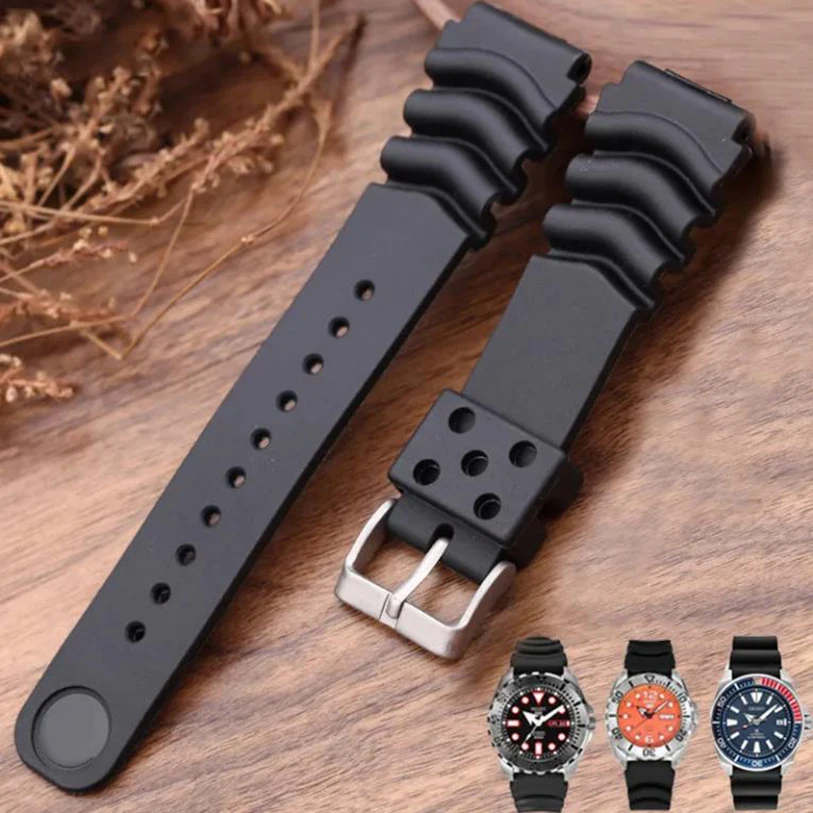 Ремешок резиновый для наручных часов Seiko 28/20/22 мм мягкий водонепроницаемый