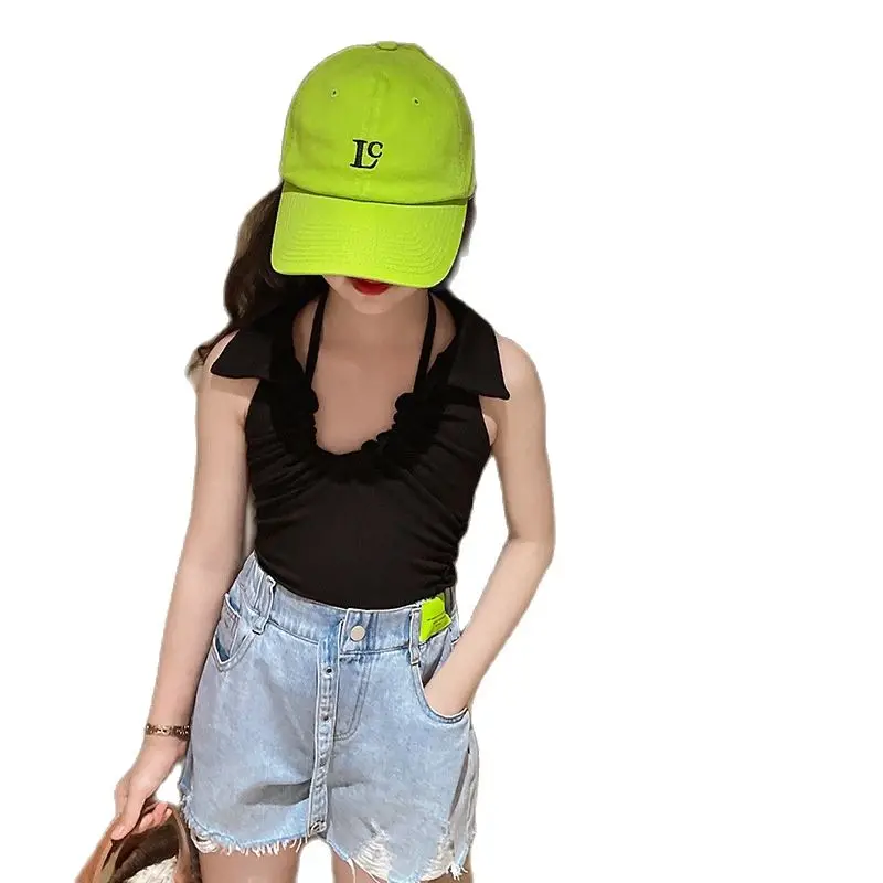 

Girls Clothes Halter Fashion Tank Top Kids Clothing Summer Tank Top + Shorts 2 Piece Baby New Suit Off Shoulder Sweatshirt Top