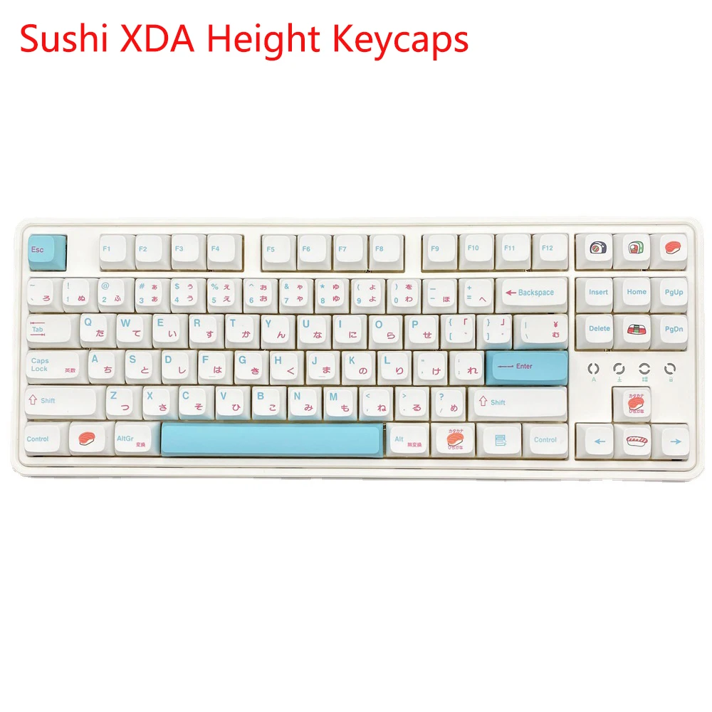 

Sushi-themed Mechanical Keyboard Keycaps XDA Height PBT Sublimation 121 Keys Small Full Set Suitable for 64/84/87/104/108 Keys
