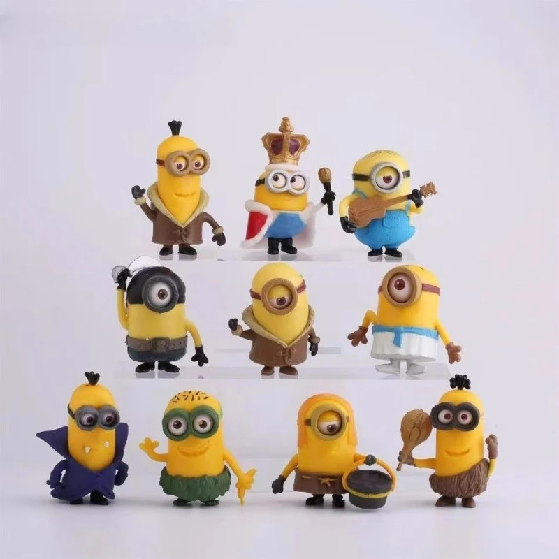 Фото Новые милые мультяшные фигурки Миньонов (10 шт./набор) с 3D-глазами, классические игрушки-персонажи из мультфильма «Гадкий я», подарки на Рождество №2