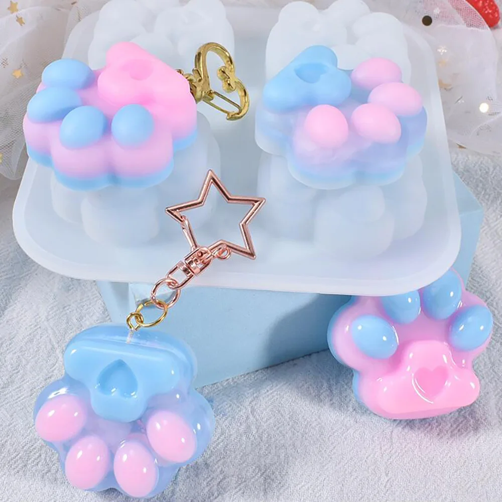 

Love Cat Paw Silicone Mold Candle Making Kit DIY Keychain Jewelry for Valentine Gift Chocolate Cake Mold Craft Making Supplies