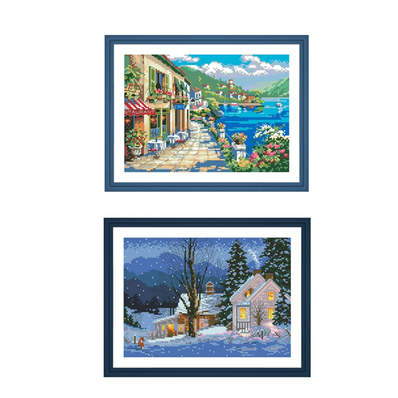 Winter snow cross stitch kit flowers 18ct 14ct 11ct cotton silk thread white fabric embroidery DIY handmade needlework