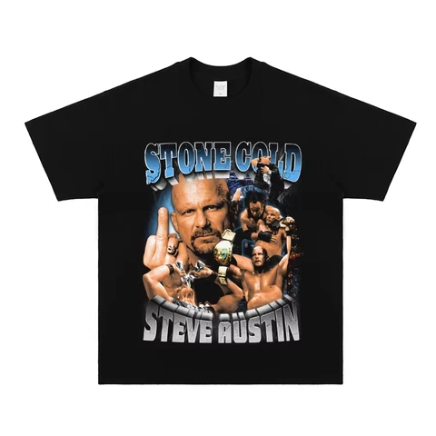 Stone Cold Steve Austin WWE Wrestling винтажная футболка из чистого хлопка с короткими рукавами, высокого качества