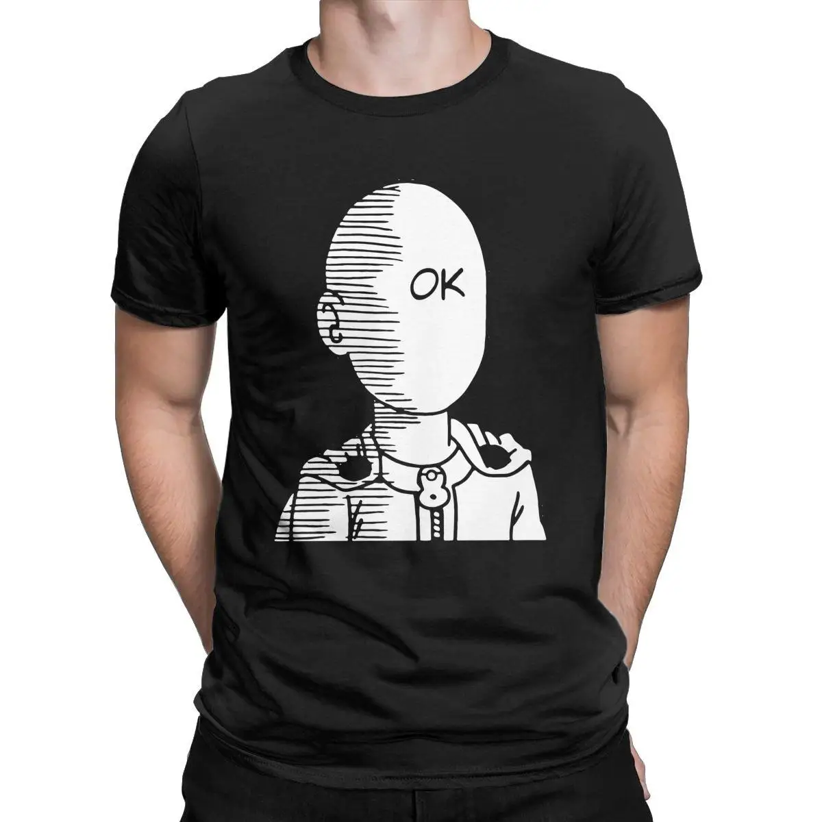 

Vintage One Punch Man Ok Meme T-Shirt Men Round Collar Pure Cotton T Shirts Short Sleeve Tees Plus Size Tops