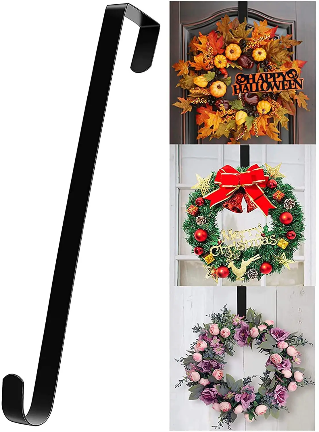 

Wreath Hanger for Front Door Halloween Christmas Easter Decoration Metal Over The Door Single Hook Ornament Wreath Door Hanger