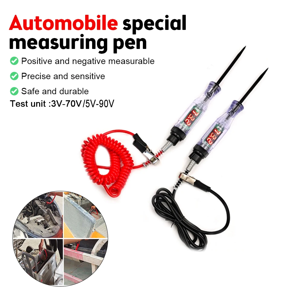 

3V-70V Car LED Tester Voltage Circuit Tester Digital Display Long Probe Pen Light Bulb Automobile Diagnostic Tools Auto Repair