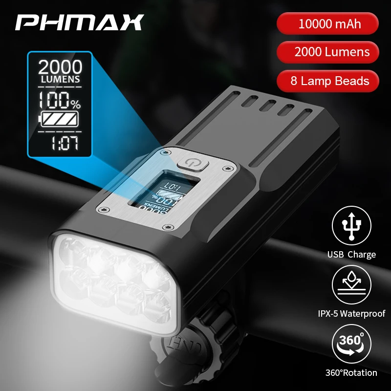 Фасветильник велосипедная Передняя 2000 лм с USB-зарядкой - купить по выгодной цене