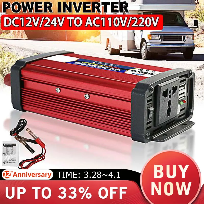 

Modified Sine Wave Inverter DC 12v/24v To AC 110V/220V 4000W 5000W 6000W Voltage Transformer Power Converter USB Solar Inverter