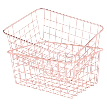 Rose Gold 2 Pack Wire Basket Set,Storage Decor Crafts Kitchen Organizing.For Closets,Cabinets,Pantries,Office Storage 1