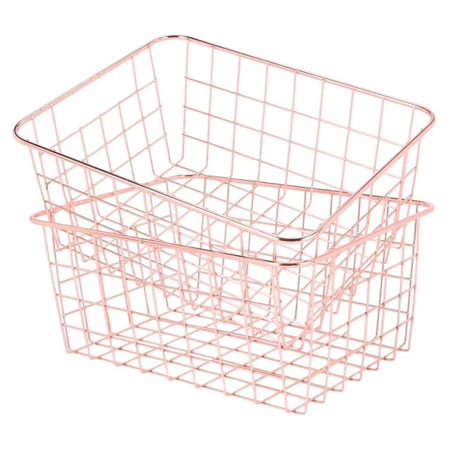 Rose Gold 2 Pack Wire Basket Set,Storage Decor Crafts Kitchen Organizing.For Closets,Cabinets,Pantries,Office Storage 1