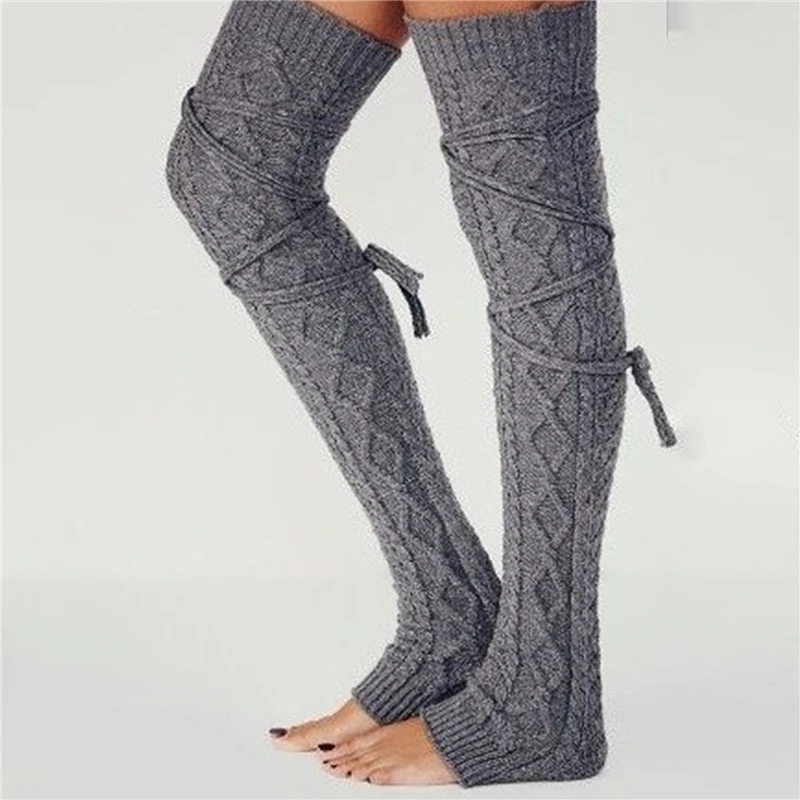 

Fashion Knitted Winter Leg Warmers Long Knee High Stocking Solid Thermal Knee Covers Fashion Female Leg Warmers