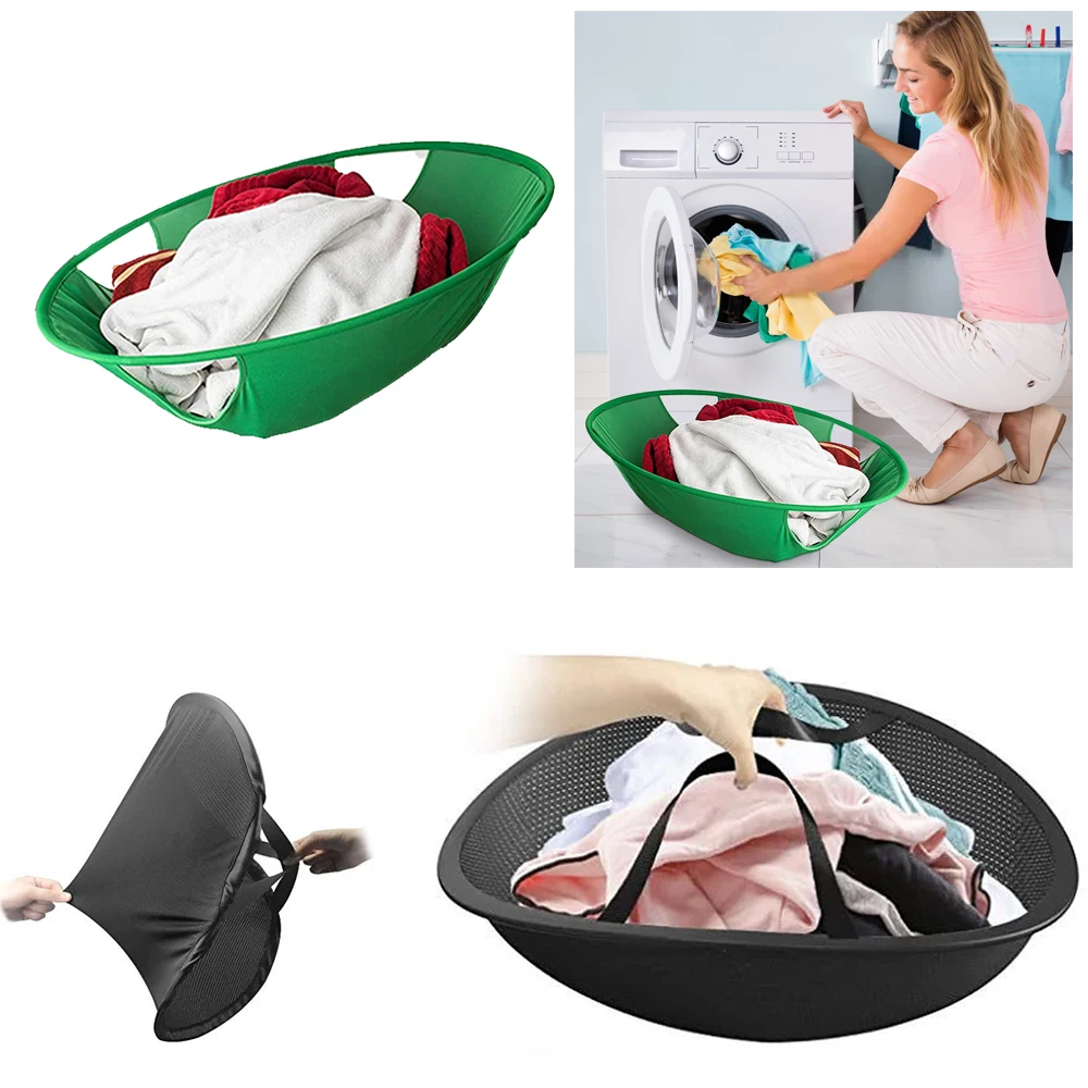 

Tub Clothes Portable Hamper Laundry 21/27inch Dryer Home Basket Oval Bag Carrier Creative Helper Clothes Storage Basket Foldable