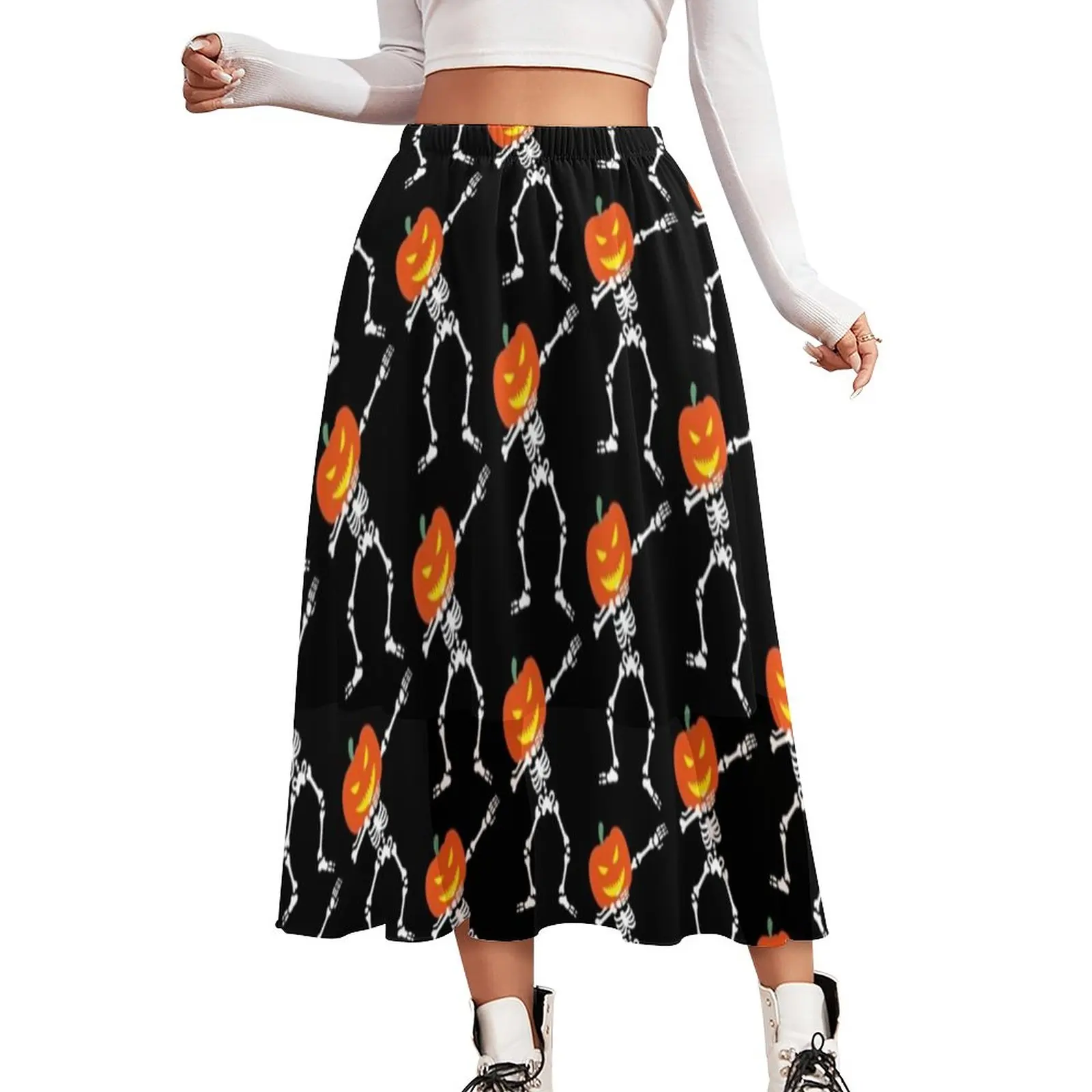 

Dabbing Skeleton Skirt Funny Halloween Vintage Boho Skirts Elastic Waist Print Streetwear A-line Skirt Big Size 3XL 3XL