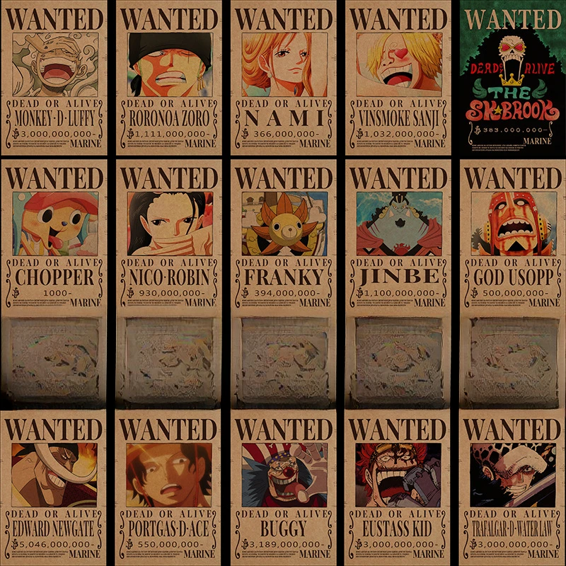 

Постер из толстой крафт-бумаги One Piece need Bounty, аниме соломенная шляпа Луффи Пираты четыре императора Oka Shichibukai, обои RoomDecor