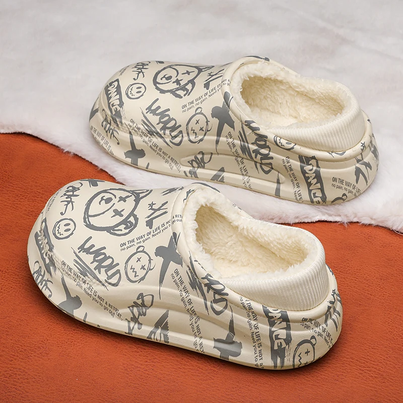 Теплые хлопковые тапочки с принтом