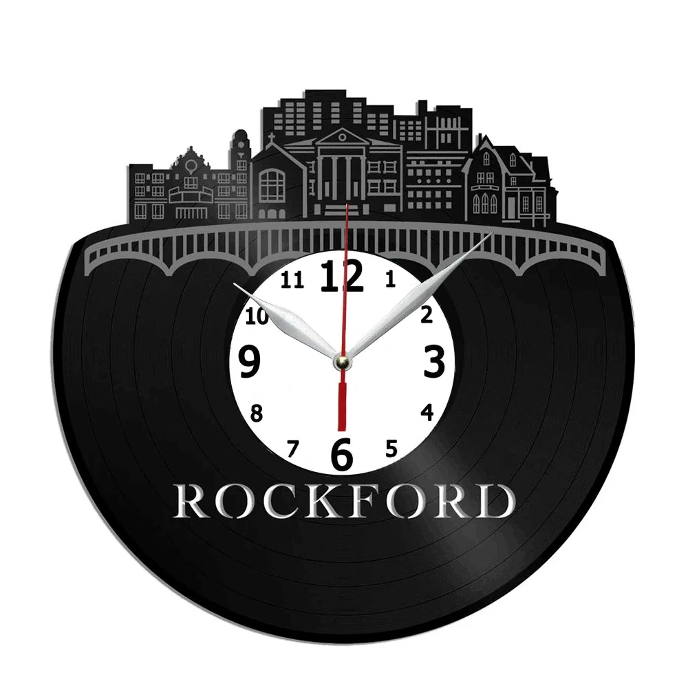 

Настенные виниловые часы Rockford IL ручной работы, подарок для кухни, офиса, спальни