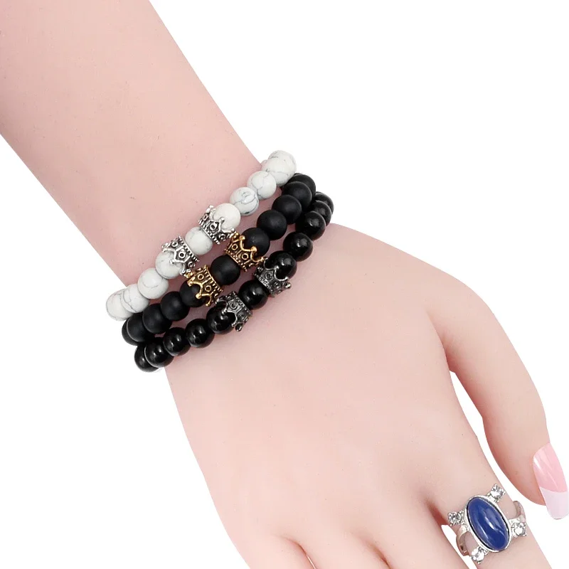 Очаровательный мужской браслет из натурального камня Корона гематит черные