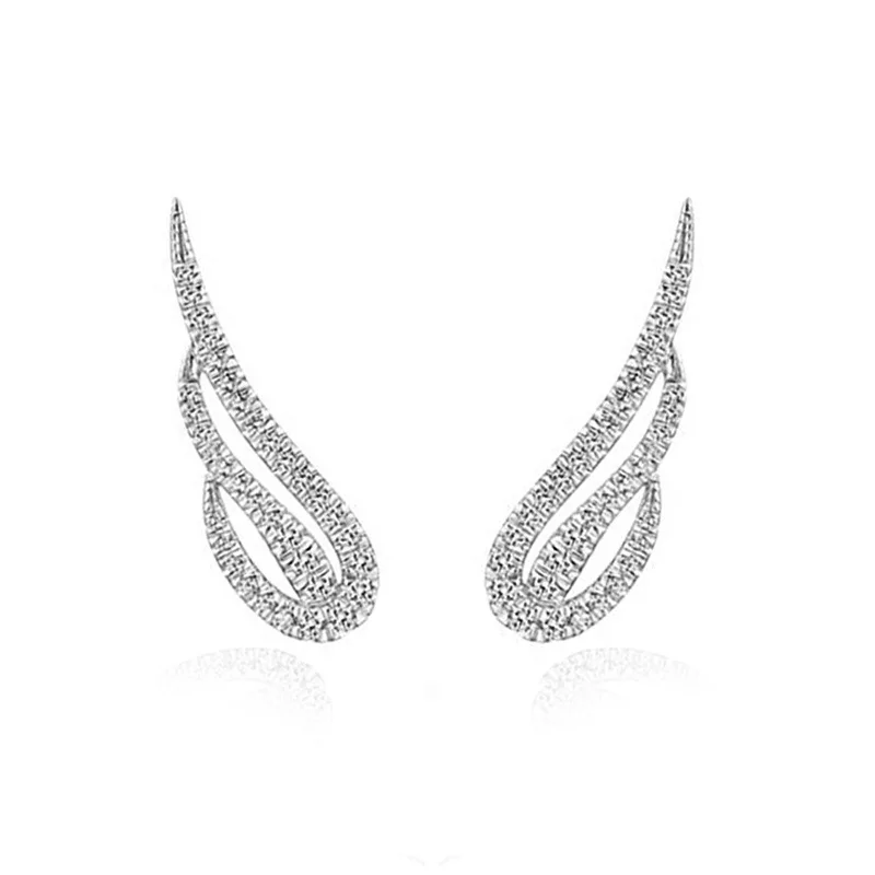 

Genuine Platinum Plated Cute Angel Feather Fairy Stud Earrings 925 Silver Needle for Women Girl Fashion Cubic Zirconia