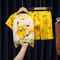 pokemon pikachu kawaii childrens pajamas short sleeve anime cartoon boy girls home service set kids cute spring autumn homewear