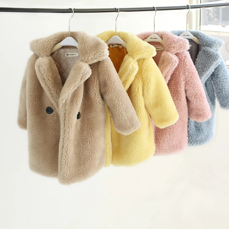 

2022 Children Faux Fur Coat Baby Turndown Collar Thicken Warm Jacket Girls Long Overcoat Winter Kids Girls Casual Outwear R41