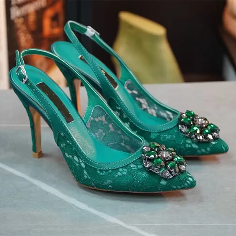 Women's sandals 2023 spring and summer new style rhinestone crystal fashion banquet high heel lace wrapped muller shoes