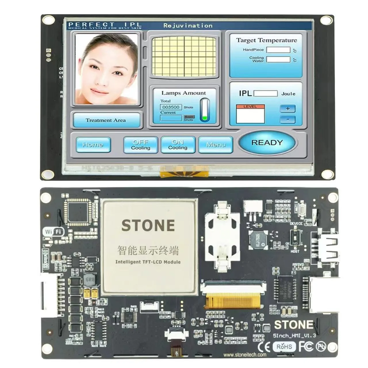 SCBRHMI 5 Inch LCD-TFT HMI Display Resistive Touch Panel Module Intelligent Series RGB 65K Color with Enclosure