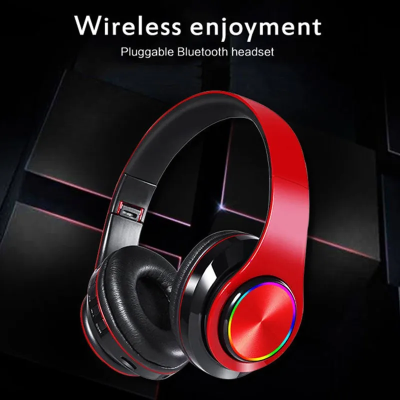 B39 Wireless BT Headphones Portable Headset Big Earphone Support TF Card Play FM Mp3 Player With Mic LED Colorful Breath Light