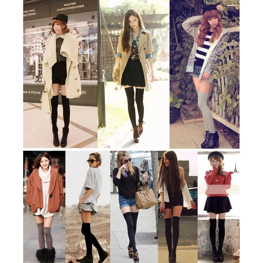 Silicone non-slip knee socks female spring and autumn cotton Japanese high stockings pure black non-slip stockings