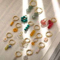 bohemian handmade natural stone beads hoop earrings for women golden color stainless steel circle huggie hoops jewelry bijoux