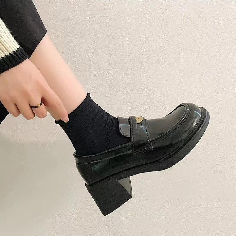 

Женские туфли на платформе и каблуке, туфли мэри джейн, удобные туфли на массивном каблуке, осенние кожаные туфли-лодочки в стиле ретро в стиле преппи, 2023