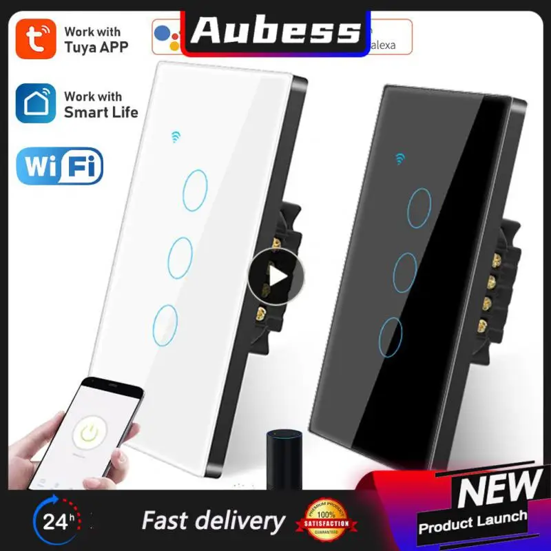 

1~8PCS Smart Home Touch Switch Voice Control Neutral Wire Single Fire Switch Easy Setting Up Three Control Methods