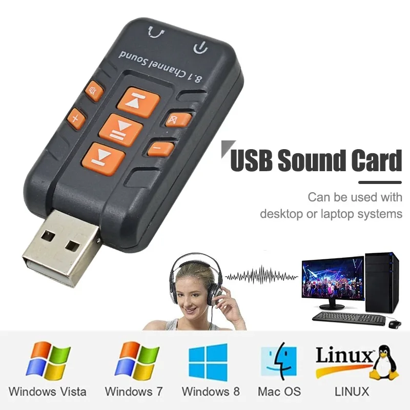 

USB to 3D Audio External USB Sound Card 8.1 Channel Adapter tarjeta de sonido for Windows Vista/XP Win7 Win8