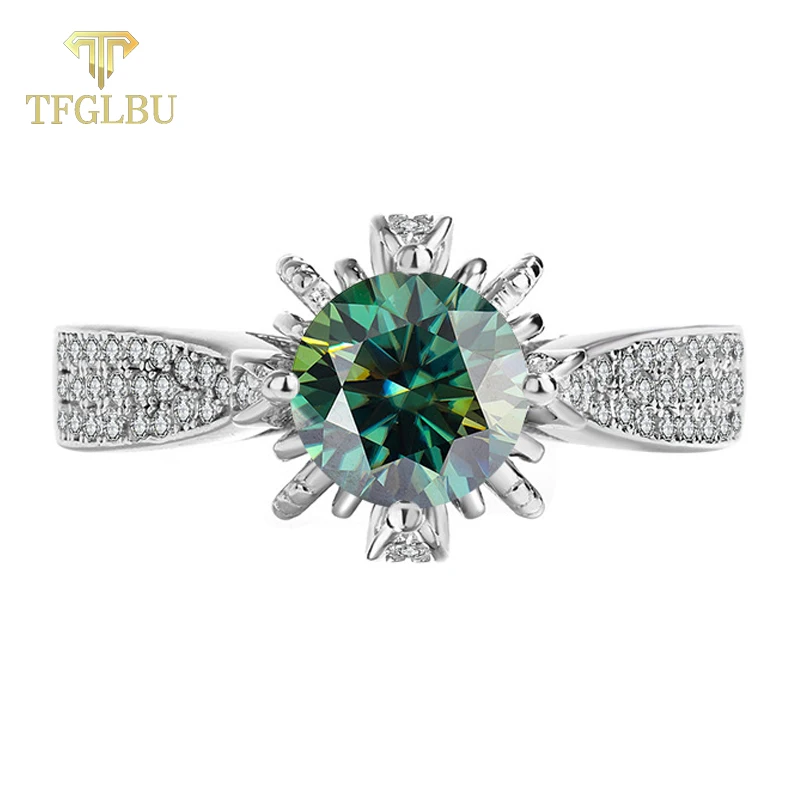 

TFGLBU 1CT Trendy S925 Sterling Sliver Moissanite Ring for Women Sparkling Artificial Colorful Diamond Band Luxury Fine Jewelry