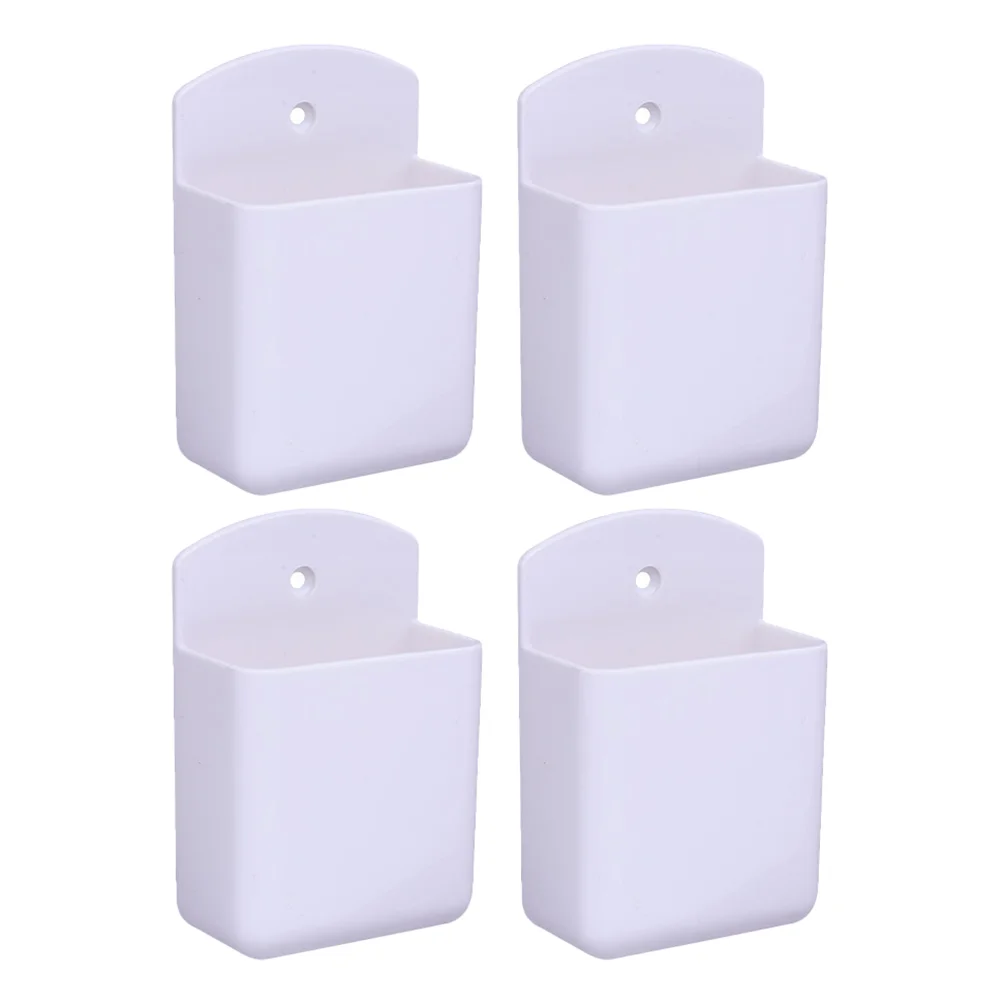 

4 Pcs Wall Storage Box Remote Control Holder Controller Stand Rack Wall-mounted White Plastic