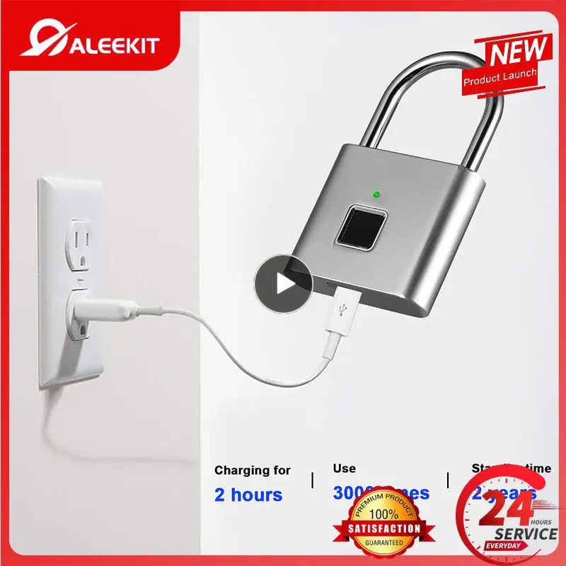 

1~8PCS Black silver Keyless USB Rechargeable Door Lock Fingerprint Smart Padlock Quick Unlock Zinc alloy Metal Self Developing