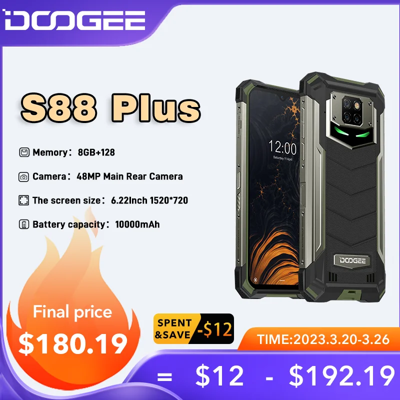 DOOGEE S88 Plus Rugged SmartPhone 48MP Main Camera 8GB RAM 128GB ROM IP68/IP69K smart phone Android 10 OS Global version